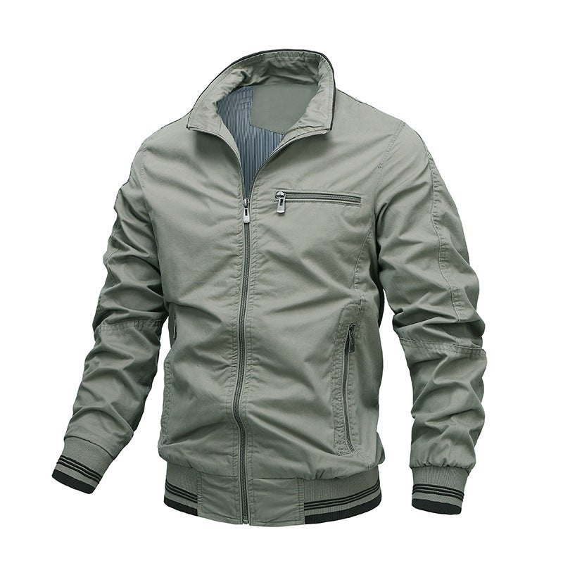 Washed Solid Color Casual Jacket Cotton Jacket Men