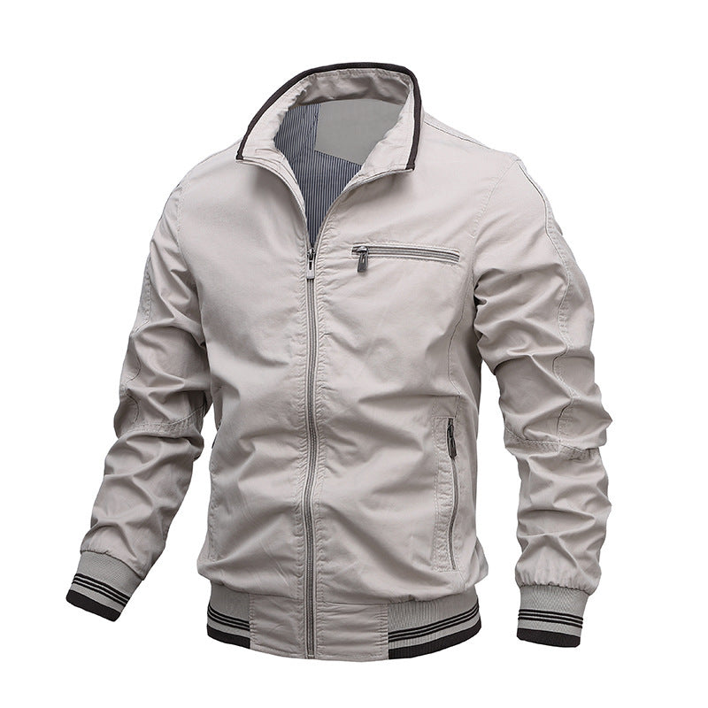 Washed Solid Color Casual Jacket Cotton Jacket Men