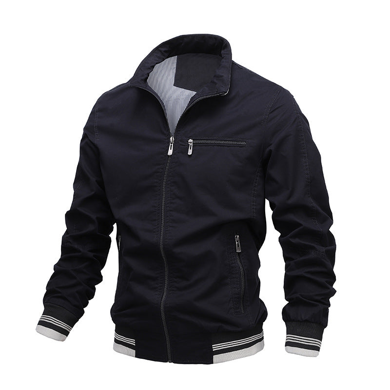 Washed Solid Color Casual Jacket Cotton Jacket Men