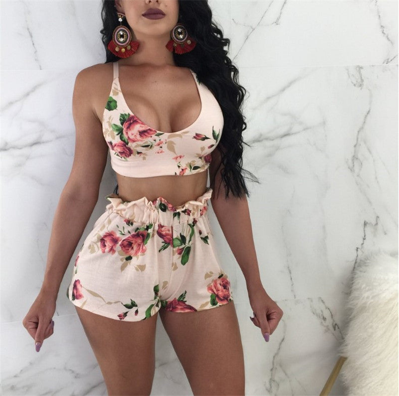 Printed Two-Piece Wrap Chest Shorts Nightclub Outfit