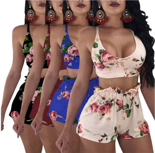 Printed Two-Piece Wrap Chest Shorts Nightclub Outfit