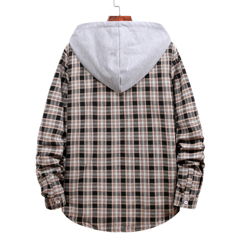 Couple Hooded Plaid Long-Sleeved Shirt Men