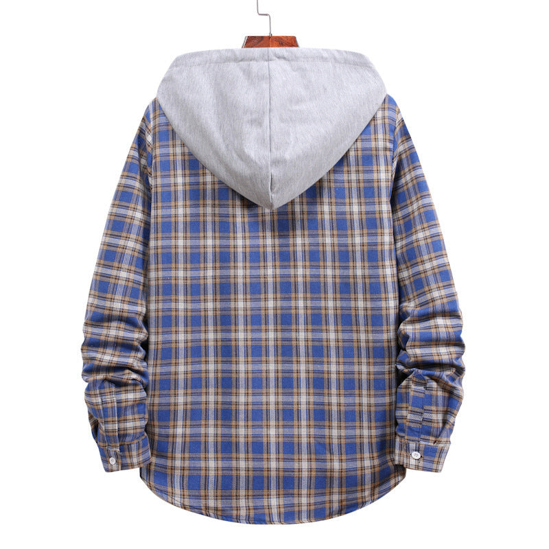 Couple Hooded Plaid Long-Sleeved Shirt Men