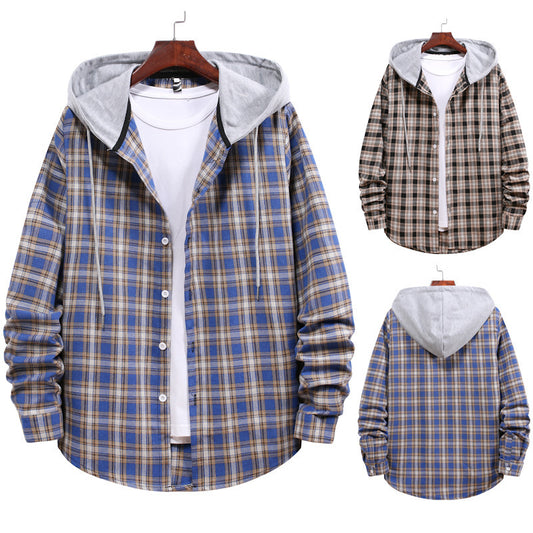 Couple Hooded Plaid Long-Sleeved Shirt Men