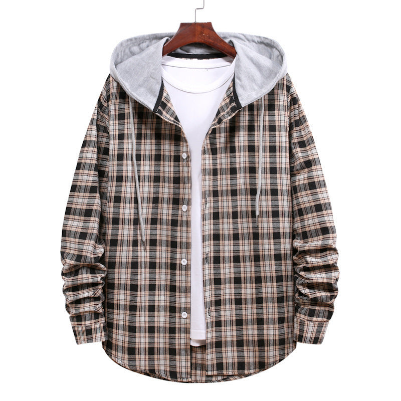 Couple Hooded Plaid Long-Sleeved Shirt Men