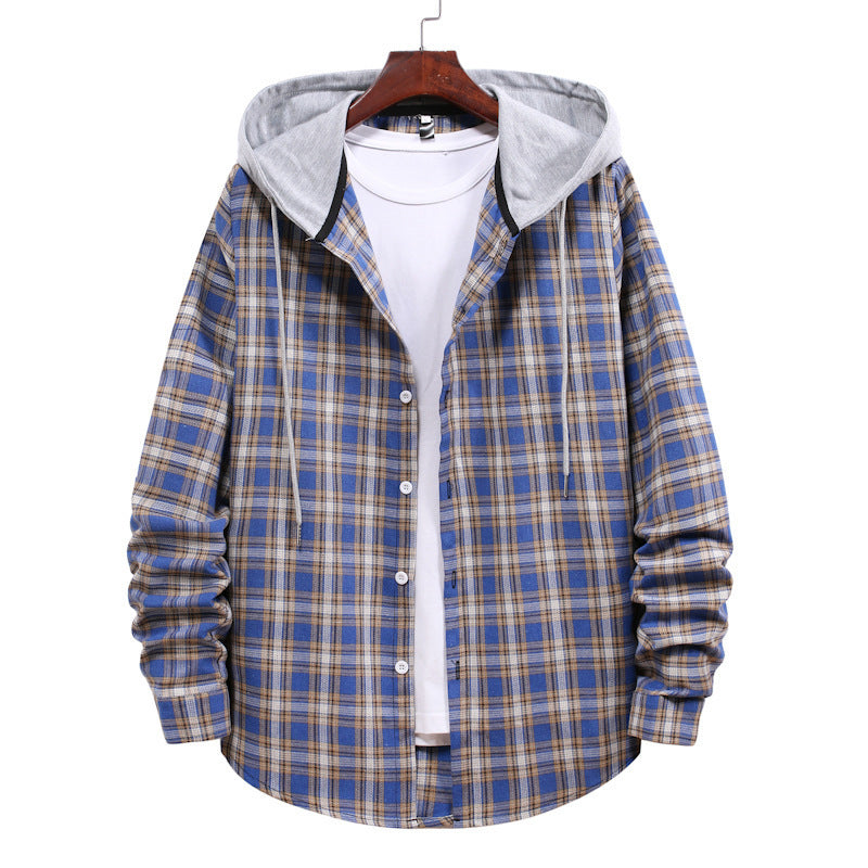 Couple Hooded Plaid Long-Sleeved Shirt Men