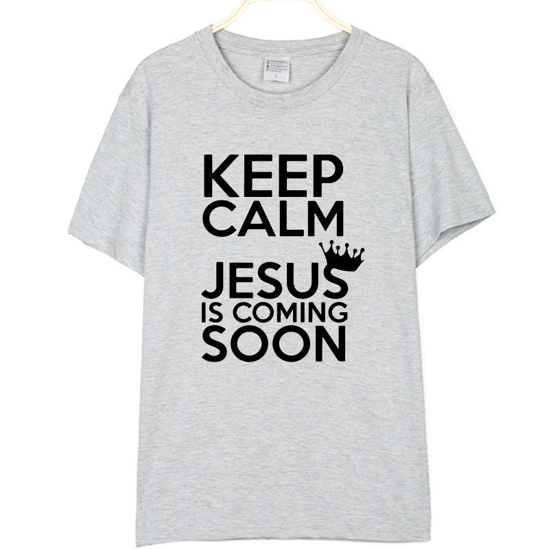 New Cotton KEEP CALM JESUS Letter Printing Men's And Women's T-shirt