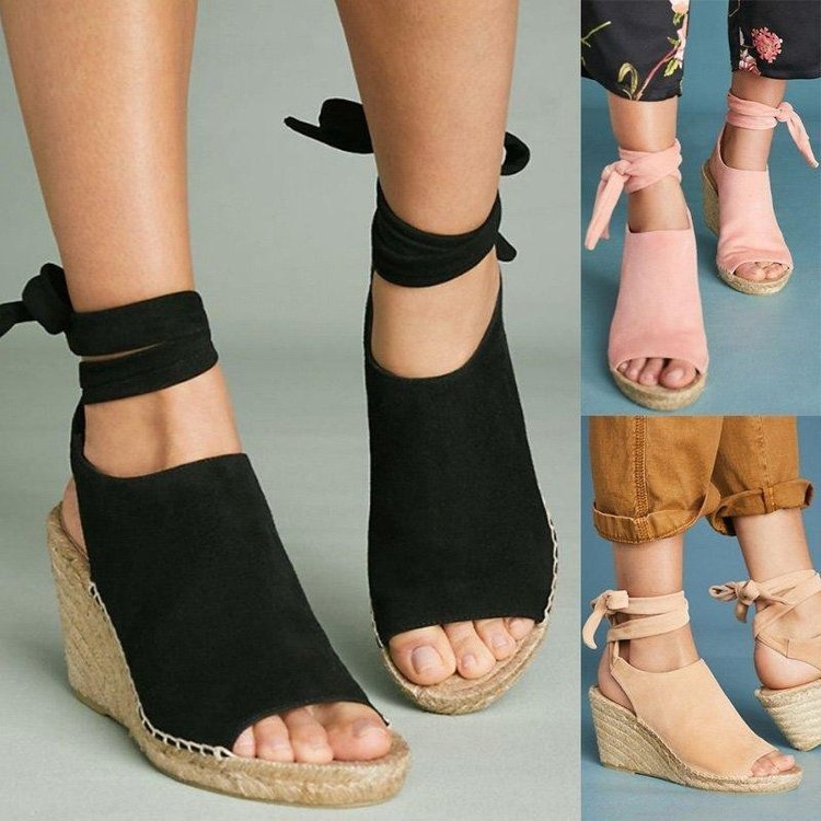 New Style Ankle Strap Wedge Heel Fish Mouth Fashion Woven Women's Shoes