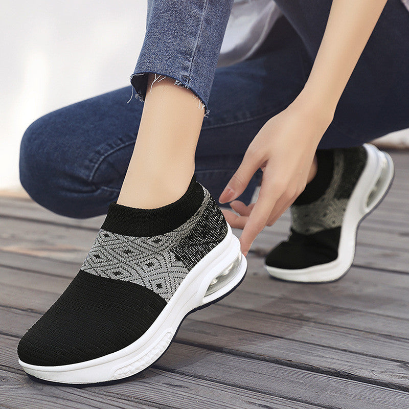 Air Cushion Shoes Thick-soled Sports Shoes Women's Lightweight Breathable Flying Woven Women's Shoes