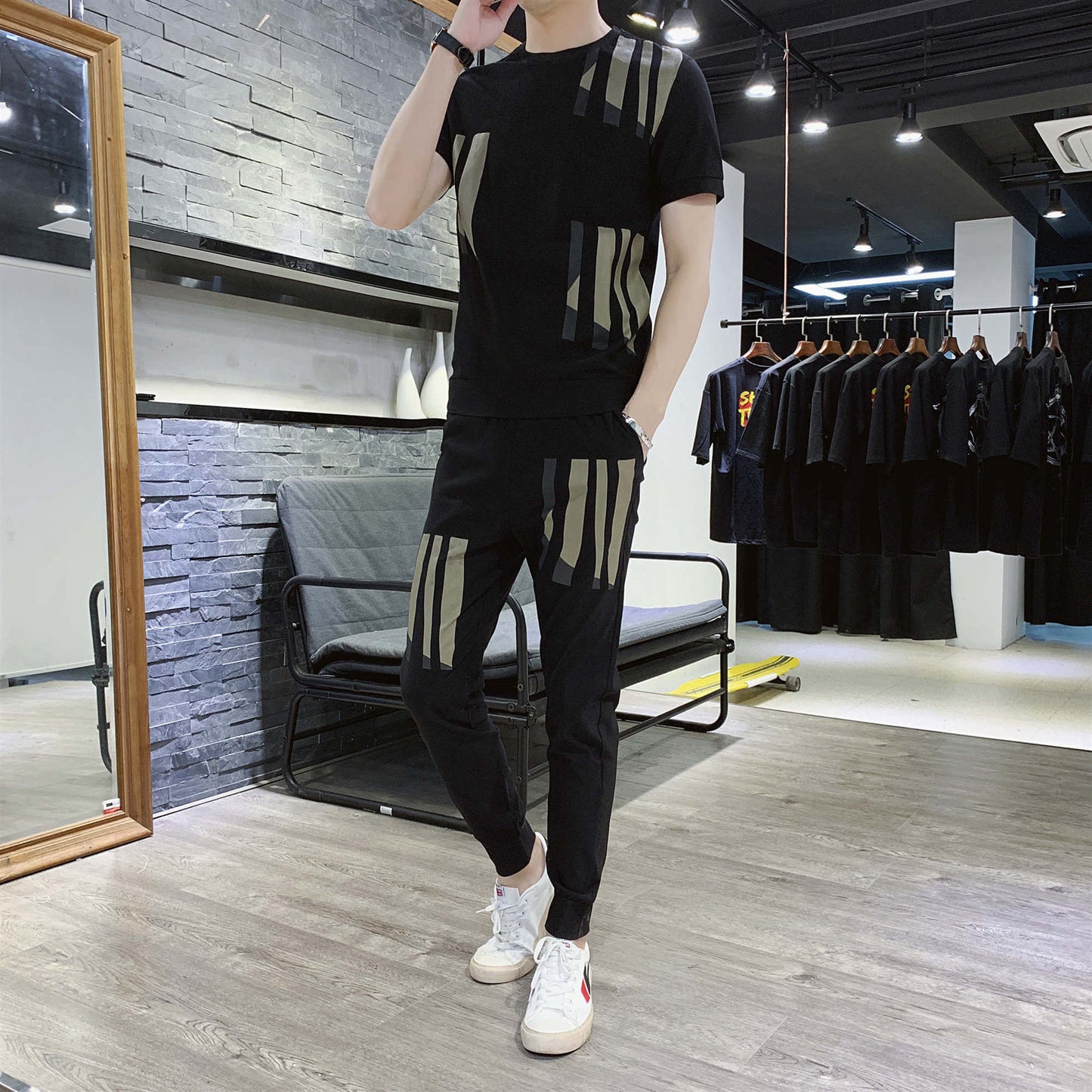 Summer Student New Slim Suit Men'S Short-Sleeved T-Shirt Trousers Sports Trend Suit