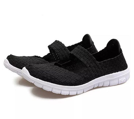 New Elastic Woven Shoes Large Size 42 Mother Shoes Comfortable Flat Casual Single Women's Shoes