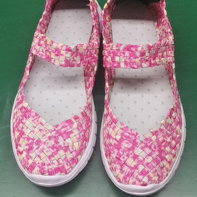 New Elastic Woven Shoes Large Size 42 Mother Shoes Comfortable Flat Casual Single Women's Shoes