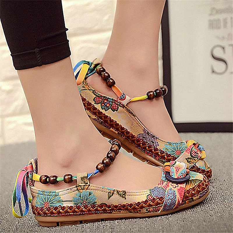 Hot Sale Retro Ethnic Style Women'S Shoes Cloth Shoes Lace Linen Hand-Woven