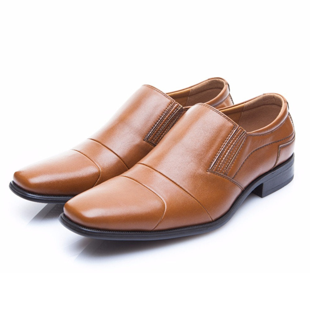 Men's Elastic Feet Square Toe European Style Leather Shoes