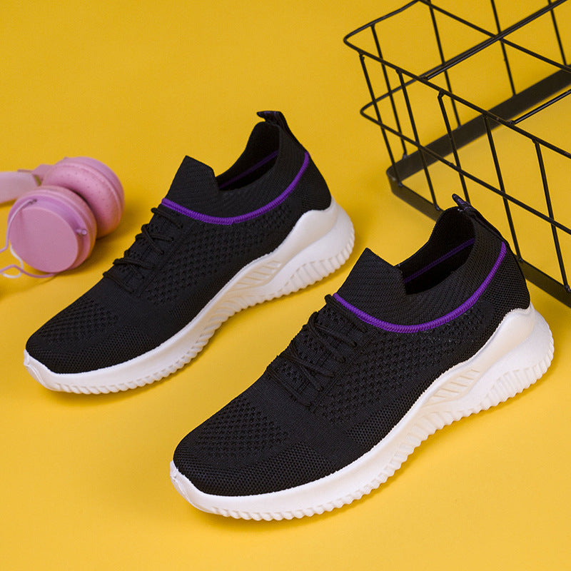 Spring And Summer Flying Woven Breathable Mesh Ladies Casual Sports Shoes Trend Mom Running Shoes