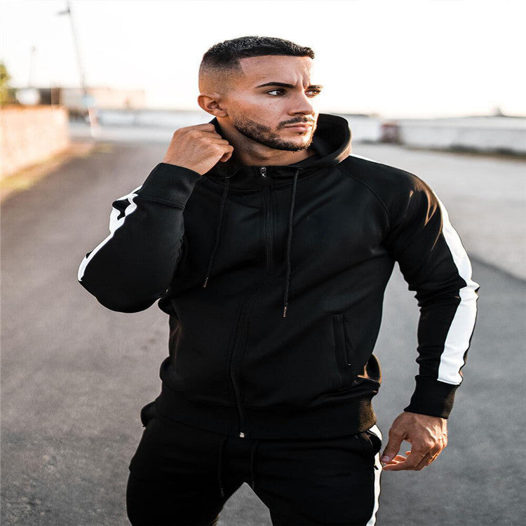 Sports Fitness Men's Cardigan Elastic Hooded Gradient Suit