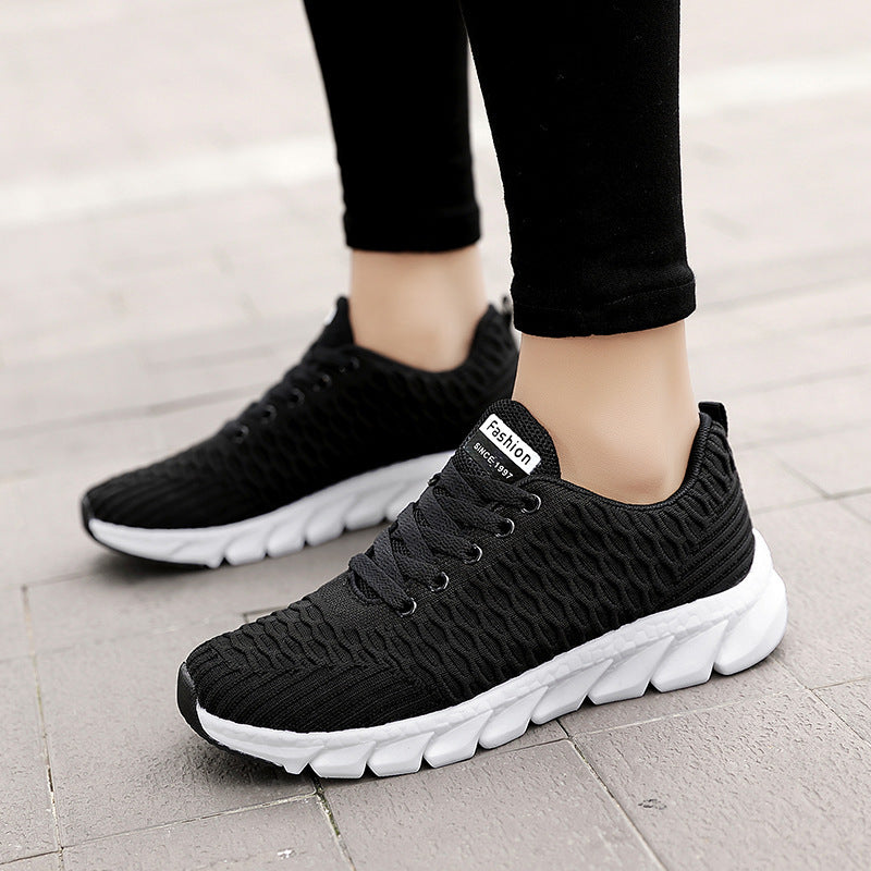 Foreign Trade Large Size Flying Woven Women's Shoes Cross-Border Autumn Sports Shoes Running Shoes Ladies Students Lightweight Travel Shoes