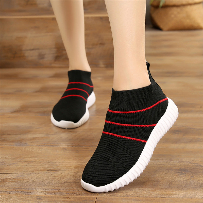 Flat Bottom Sports And Leisure Women's Shoes Flying Woven Breathable Travel Running Student Shoes