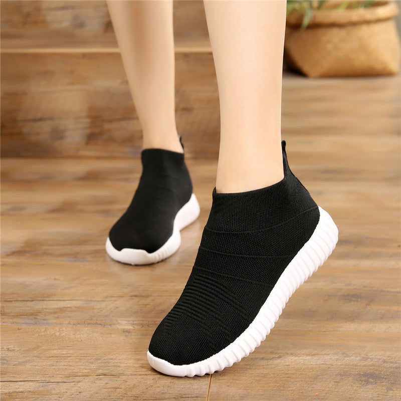 Flat Bottom Sports And Leisure Women's Shoes Flying Woven Breathable Travel Running Student Shoes