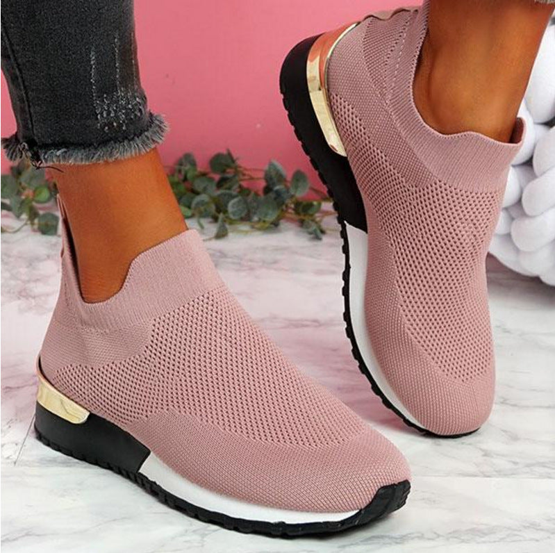 Wish New Flying Woven Socks Shoes Stretch Cloth Large Size Women's Shoes Spot Amazon European And American Foreign Trade Women's Shoes