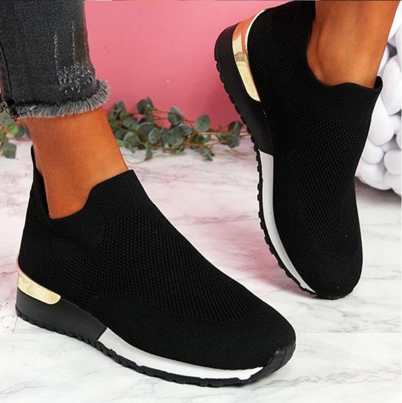 Wish New Flying Woven Socks Shoes Stretch Cloth Large Size Women's Shoes Spot Amazon European And American Foreign Trade Women's Shoes