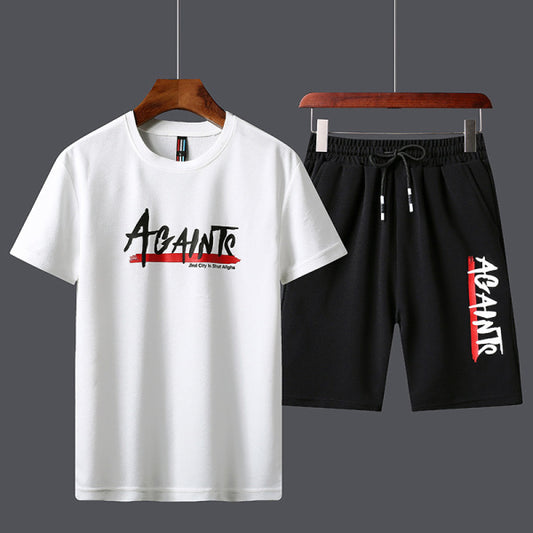 Men's Letter Print T-Shirt Shorts Two-Piece Set