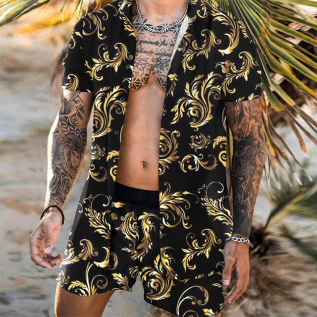 Floral Shirt Beach Two Piece Suit New Fashion Men Sets