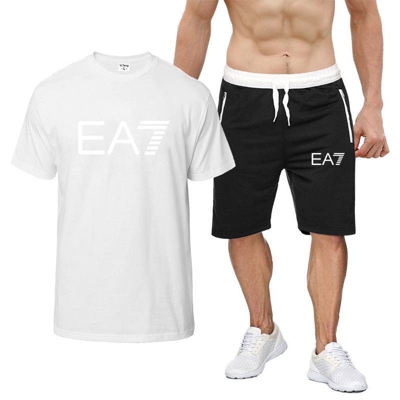 Fashion Personality Letter Printing Round Neck T-shirt Shorts Men Suit