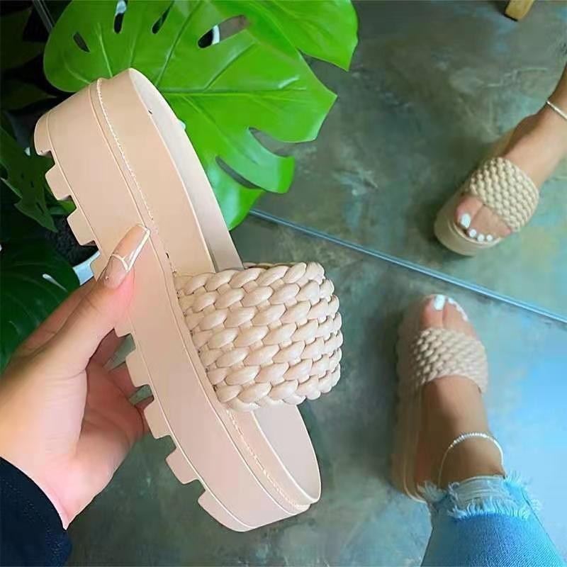 Round Toe Large Size Sandals And Slippers Flat Woven Beach Shoes