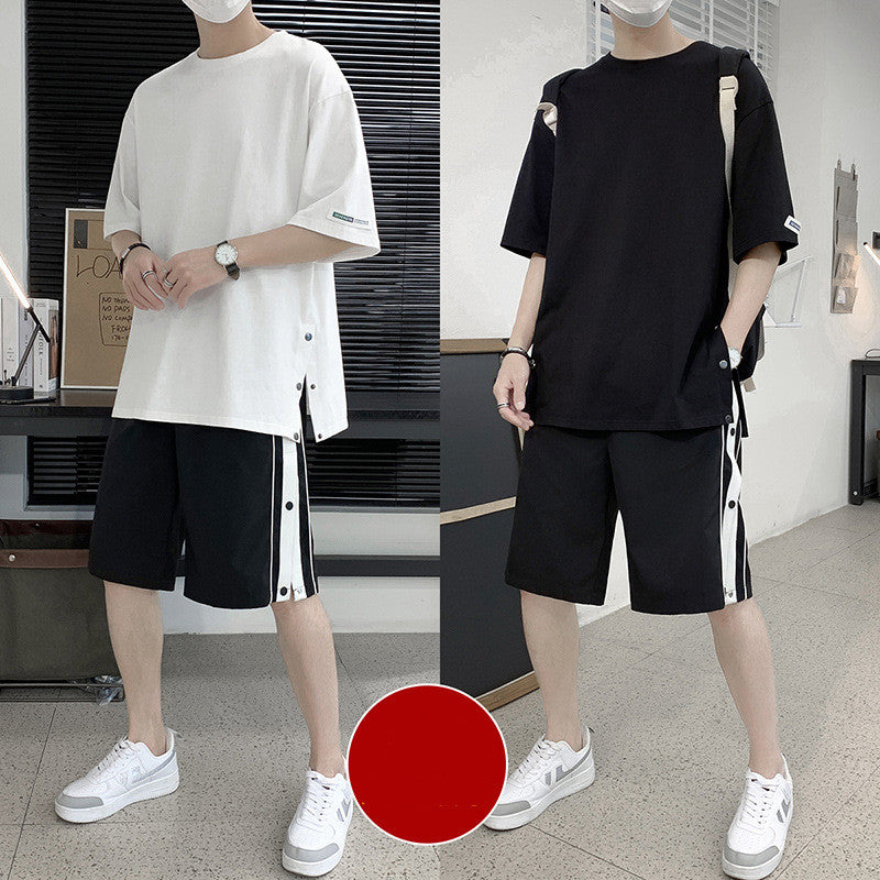 Conjunto de verano de camiseta de manga corta con cuello redondo, pantalones cortos para hombre, traje deportivo suelto informal para hombre