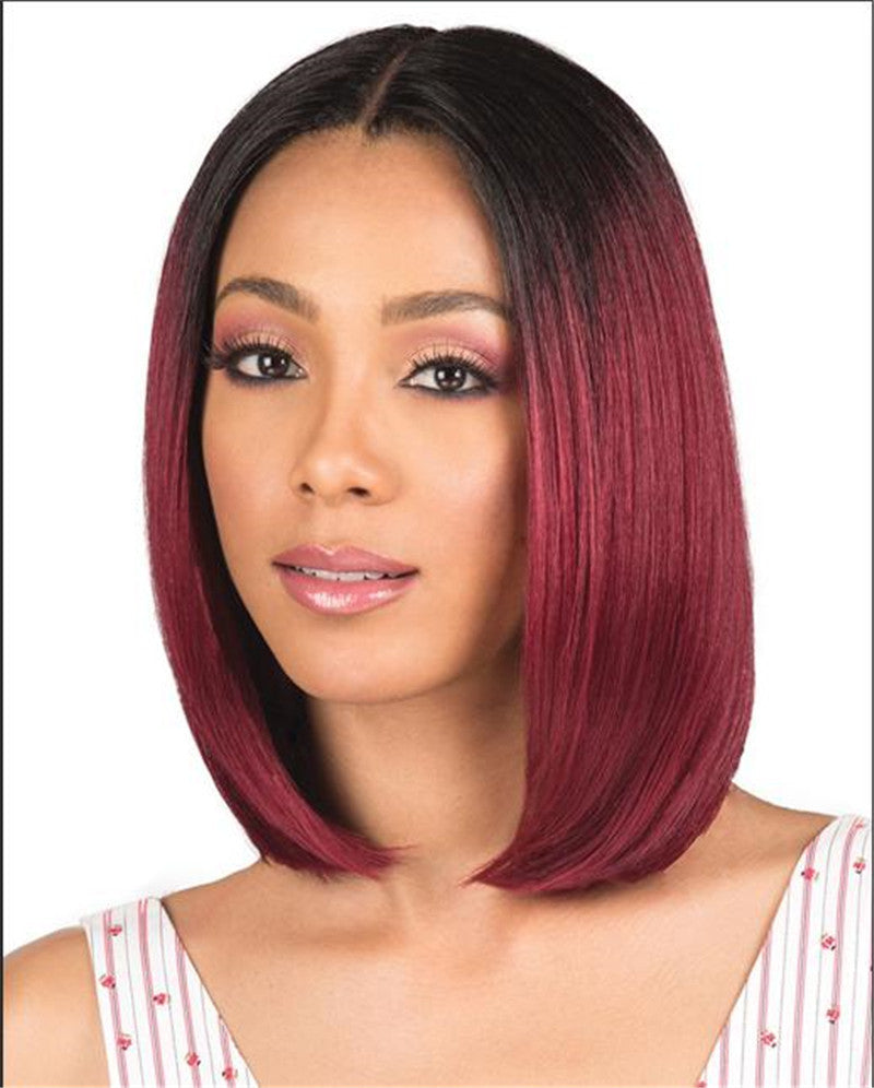 Women's Short Straight Hair, Black Gradient Burgundy Bobo Short Hair