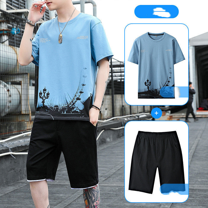 Sports Suit Men's Summer Cotton Short Sleeve T-Shirt Shorts Men's