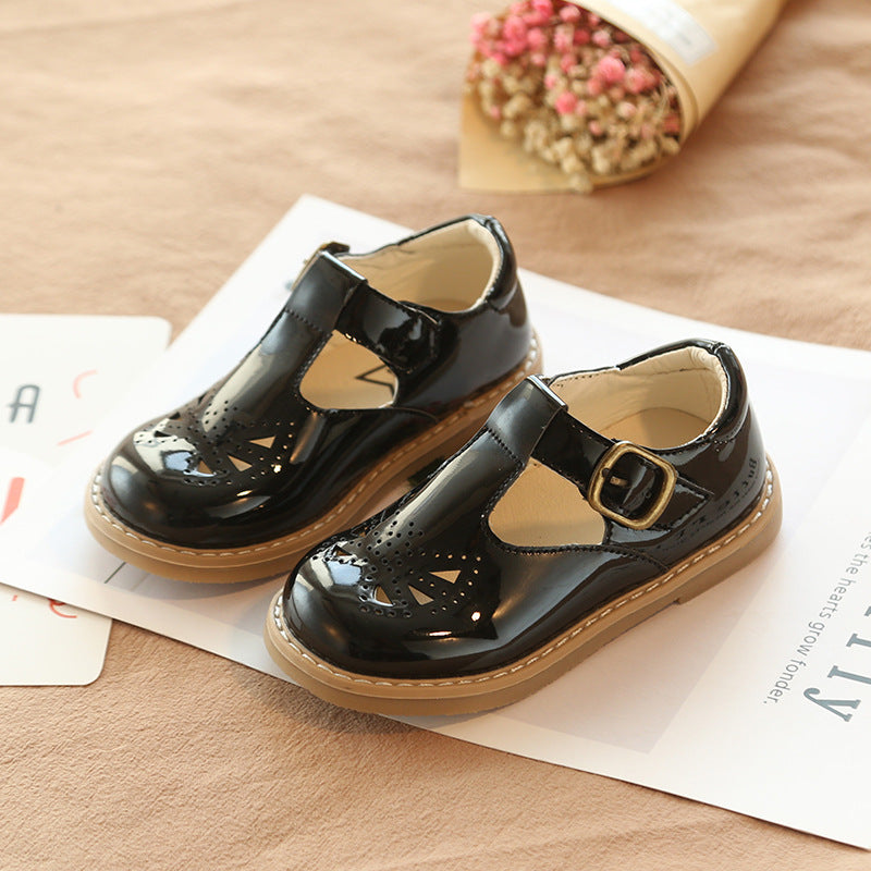 British Style Children's Retro Leather Shoes Hollow And Breathable Girls Single Shoes