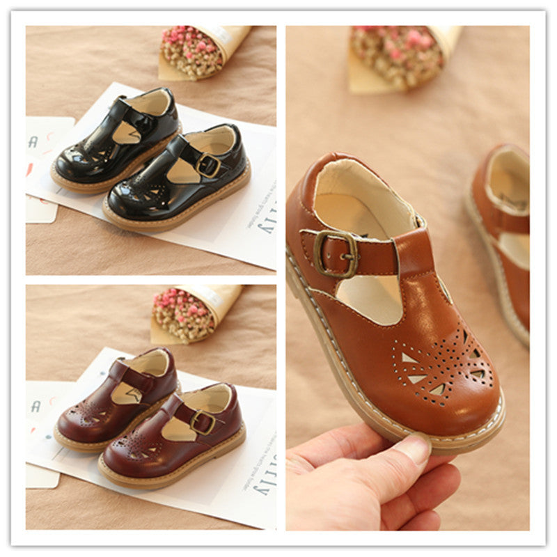 British Style Children's Retro Leather Shoes Hollow And Breathable Girls Single Shoes