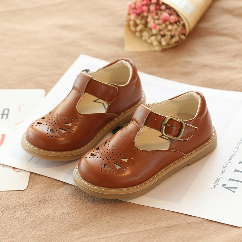 British Style Children's Retro Leather Shoes Hollow And Breathable Girls Single Shoes