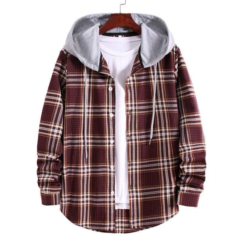 Couple Hooded Plaid Long-Sleeved Shirt Men