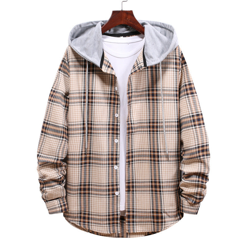 Couple Hooded Plaid Long-Sleeved Shirt Men