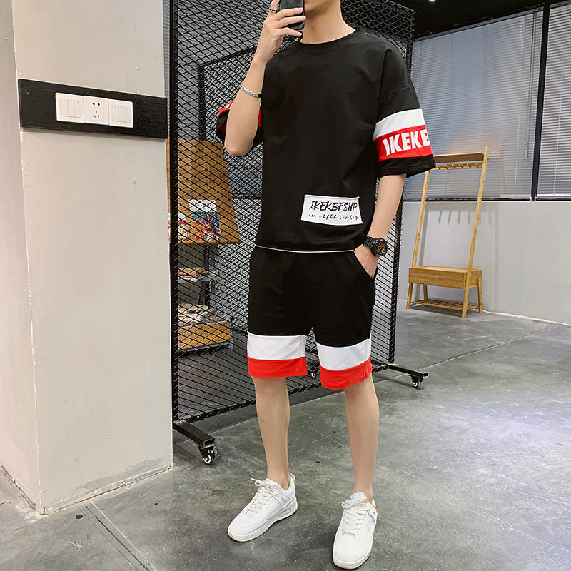 New Men's Summer Short-sleeved T-shirt Set Korean Version Trend