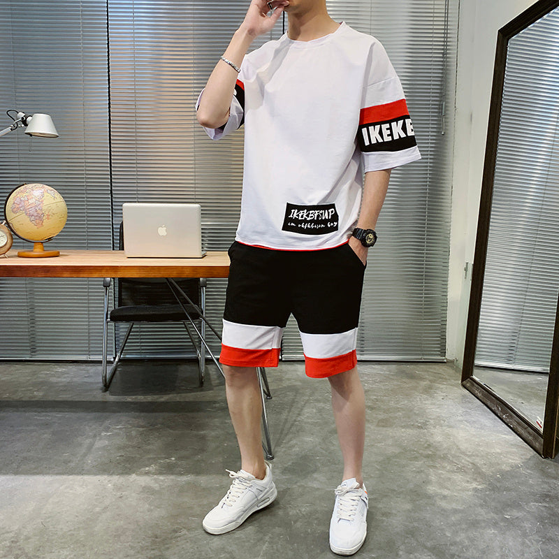 New Men's Summer Short-sleeved T-shirt Set Korean Version Trend