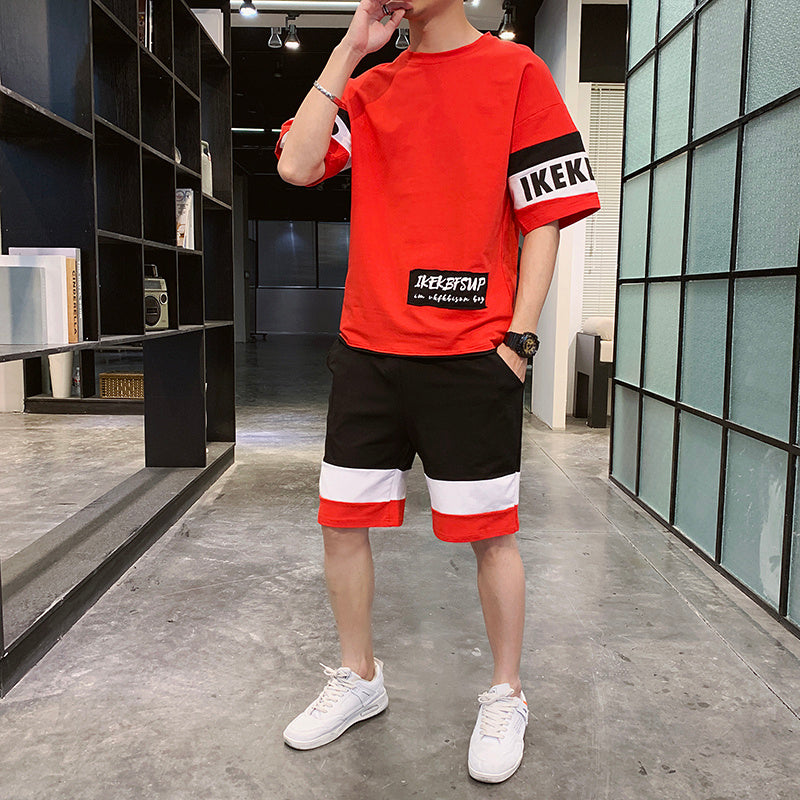 New Men's Summer Short-sleeved T-shirt Set Korean Version Trend