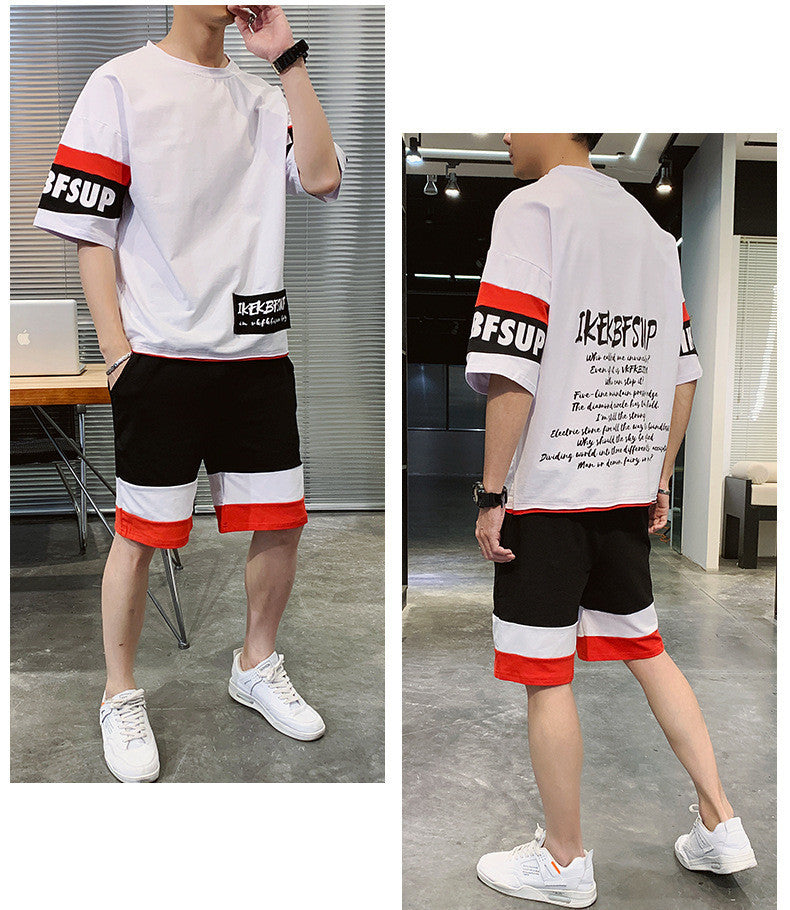 New Men's Summer Short-sleeved T-shirt Set Korean Version Trend