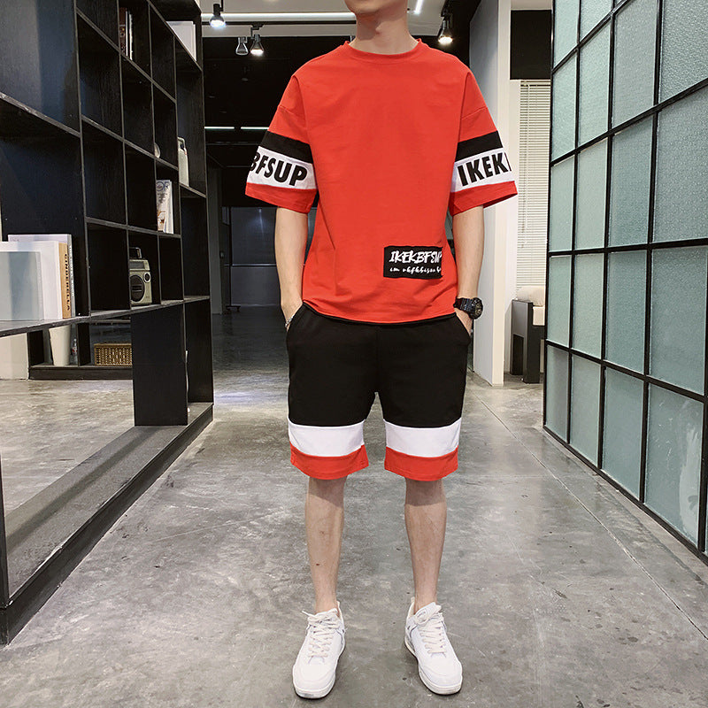 New Men's Summer Short-sleeved T-shirt Set Korean Version Trend