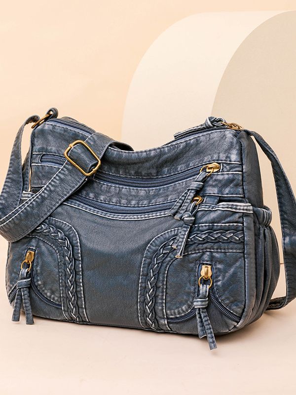 Women's Retro Fashionable Washed Leather Woven Shoulder Messenger Bag