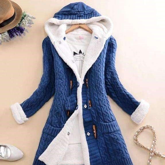 Jacket with hood and fleece winter sweater long sleeves