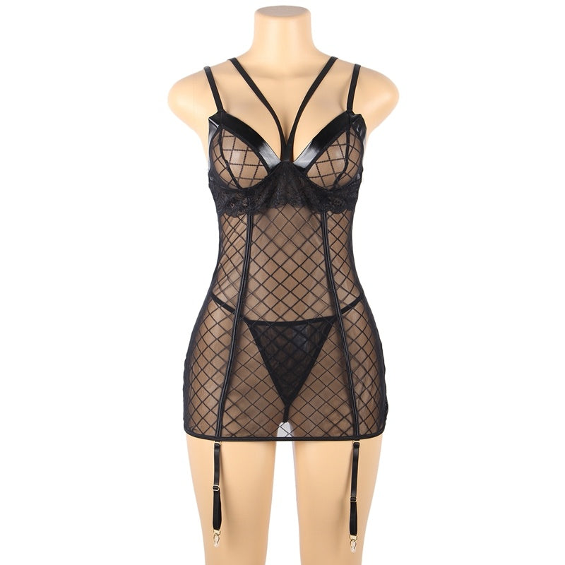 Comeondear Lace Gartered Lingerie Mesh Erotische Lingerie Product information: Style: Suspender skirt Applicable gender: Female Inventory type: Whole order Style details: Perspective Cosplay: Cute girl type Color: R80951 black The material is 95% polyeste