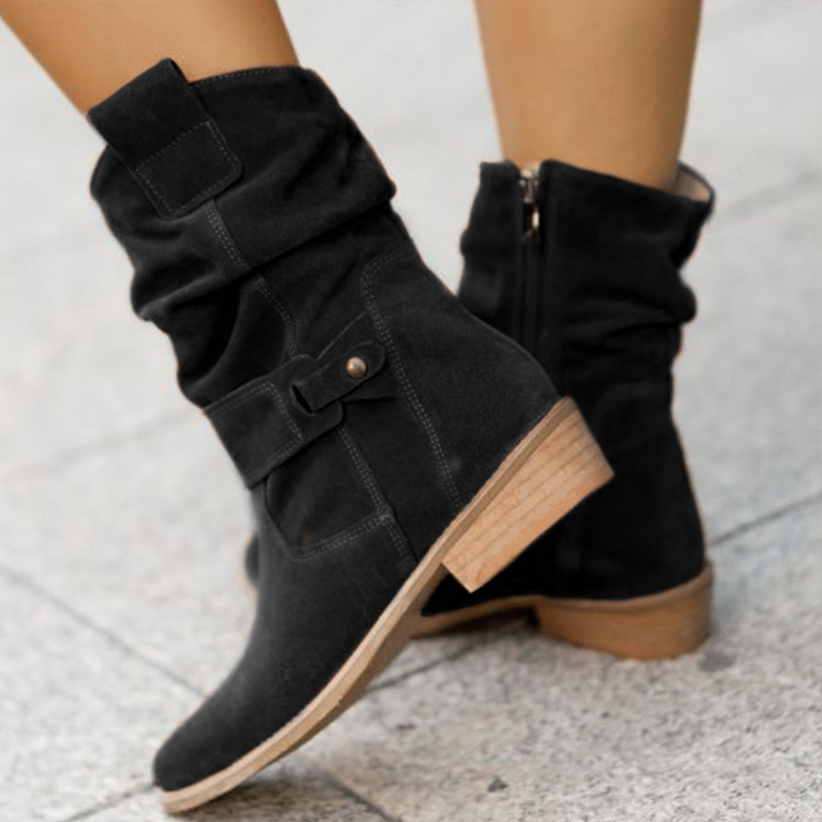 Women's Low Heel Suede Short Boots