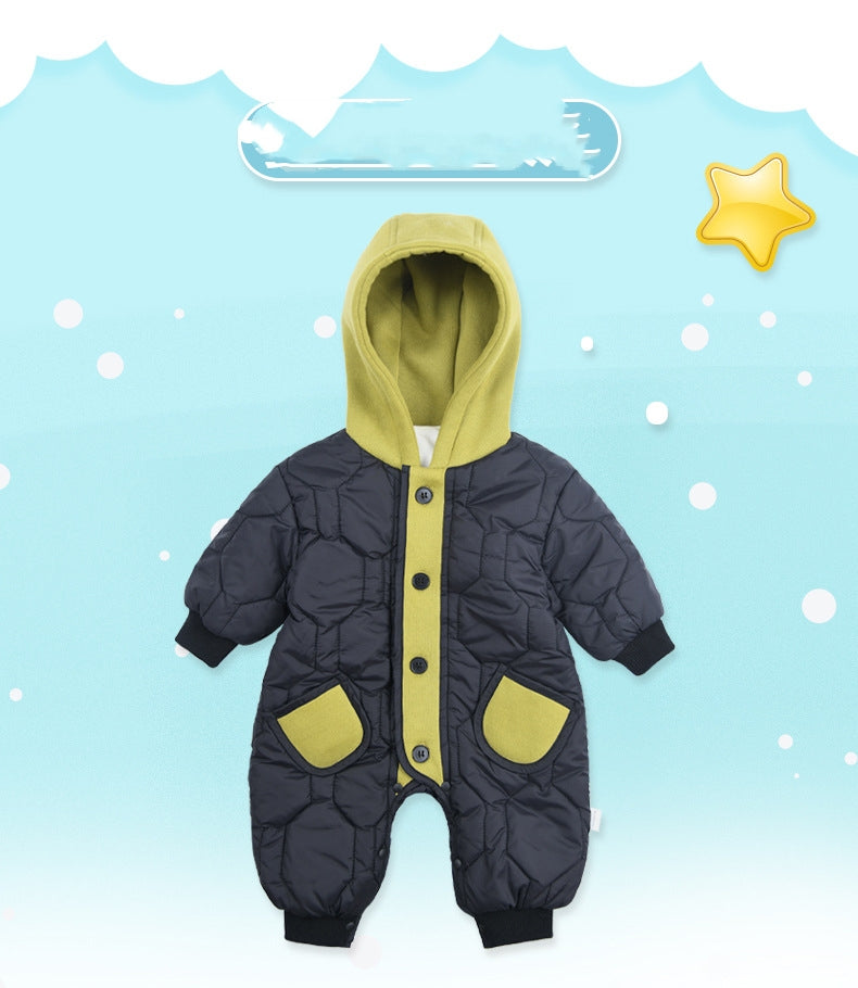 Romper Baby Cotton-padded Jumpsuit Newborn Fleece-lined Thickened Going Out Outwear