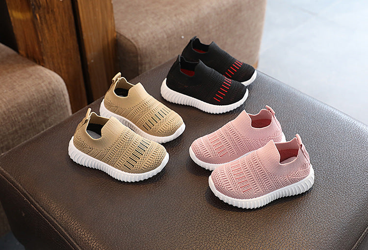 Striped Medium And Large Children Breathable Casual Flying Woven Shoes