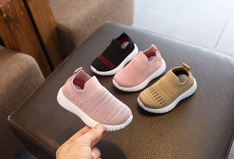 Striped Medium And Large Children Breathable Casual Flying Woven Shoes