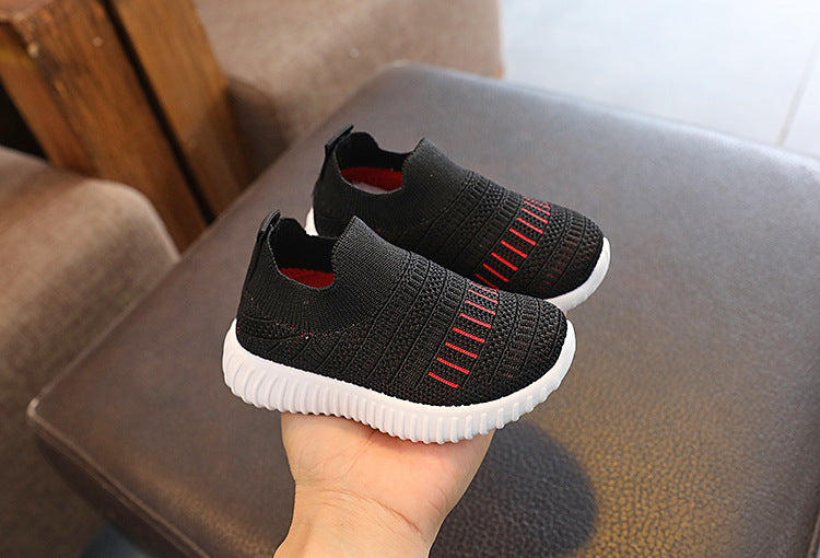 Striped Medium And Large Children Breathable Casual Flying Woven Shoes